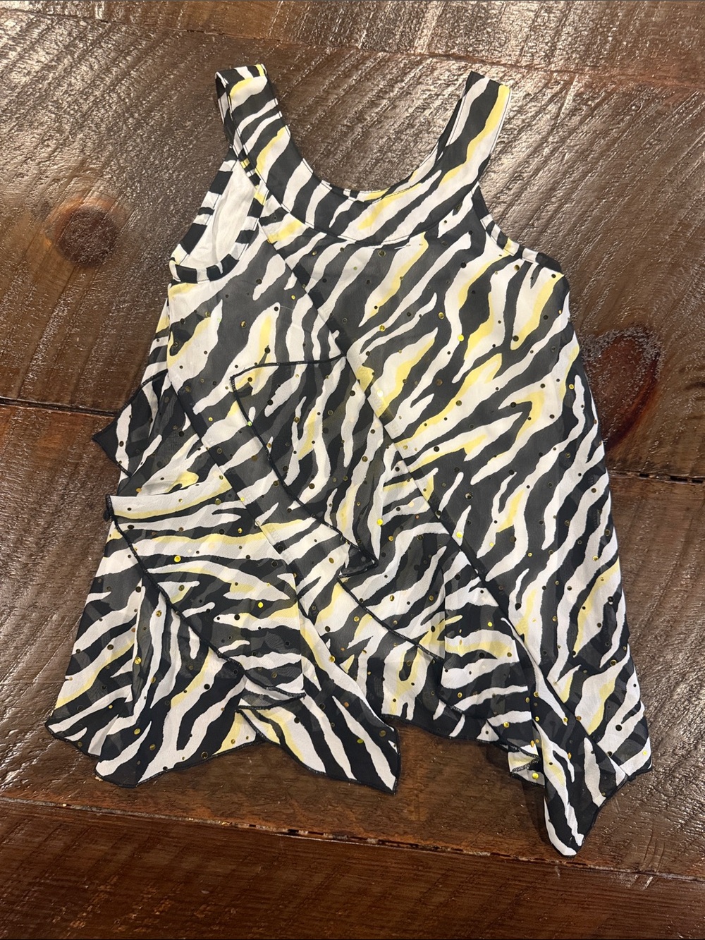 Girls' Zebra-Print Ruffle Tank Top - Black White Yellow